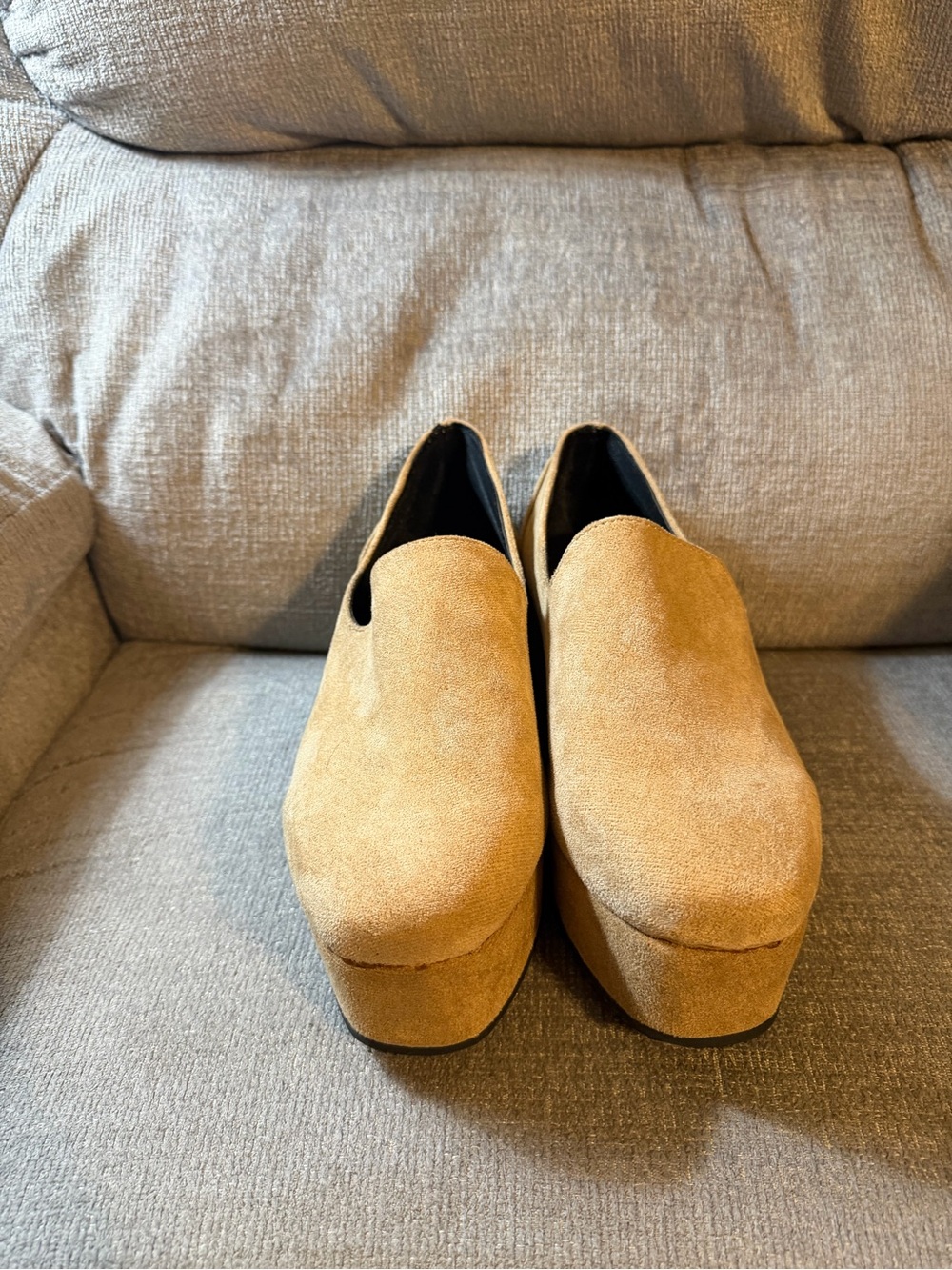 Platform Loafer Mules in Camel Suede - Picture 2 of 4